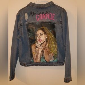 Highway Jeans Blue Distressed Jean Jacket Ariana Grande Hand Painting Sz XL